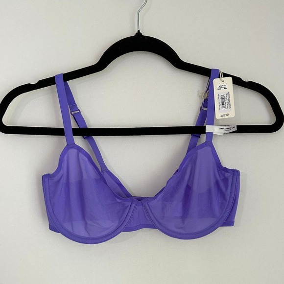NWT Aerie‎ Balconette Bra Sheer Mesh Unlined Adjustable Straps Purple 34D - Picture 1 of 4